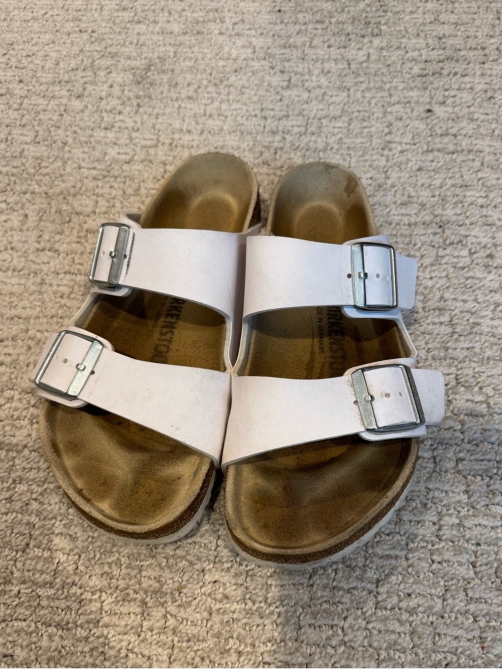 Birkenstock Kids White Two-Strap Arizona Sandals with Silver Buckles